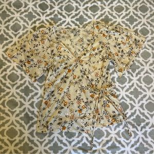 Lucky Brand Floral Wrap Blouse Top